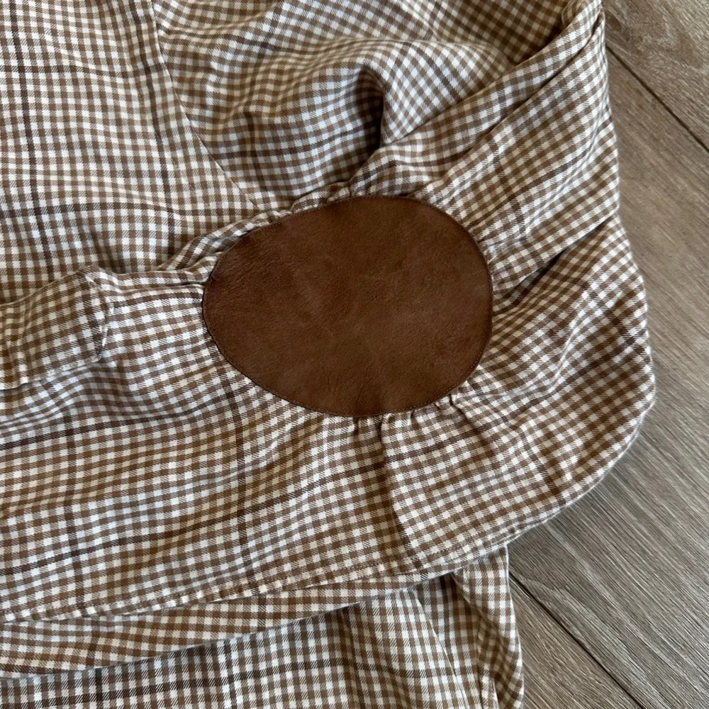 Polo Ralph Lauren Bradford Gingham Shirt XXL Brown Elbow Patches Classic Fit